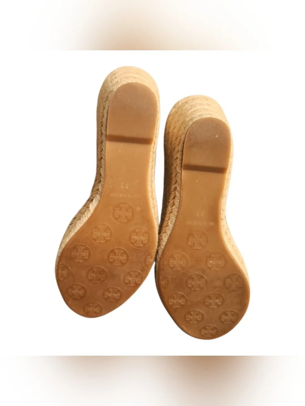 Tory Burch Jackie Espadrilles Wedge Peep Toe Black Canvas Women's 8 Coastal Chic